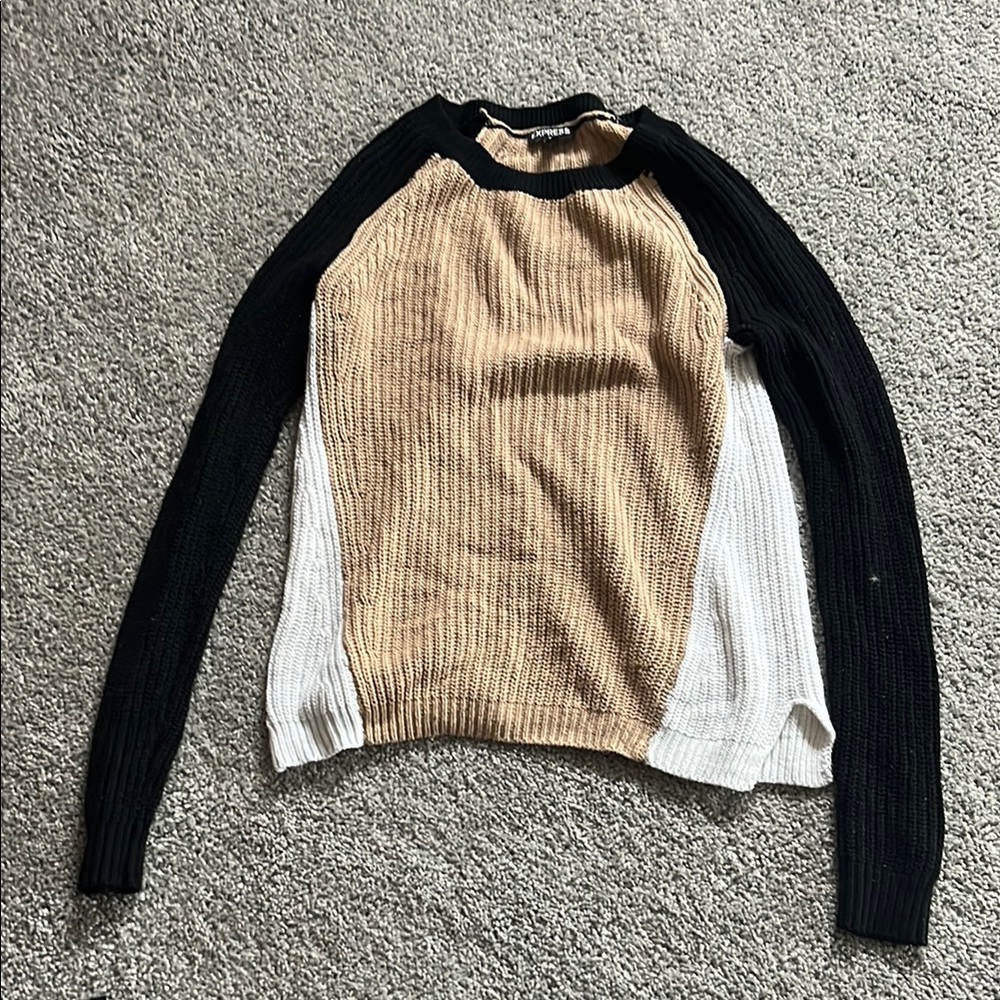 Colorblock Sweater - Black, Tan, and White